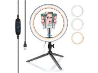 Selfie tripod MANTA, s svjetlosnim prstenom, 19cm, crni