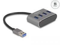 USB HUB DELOCK, 4 USB-A 3.0, 1 USB-A za polnjenje, sivi