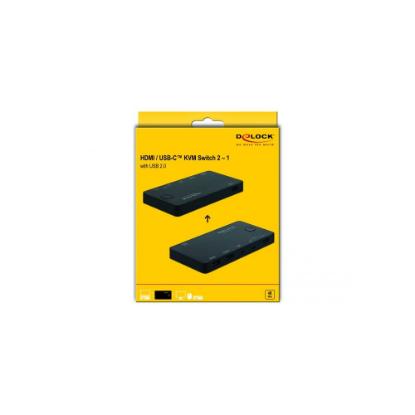 KVM switch DELOCK, 2PCa na tipk. + miš + monitor, USB-A, USB-C, HDMI