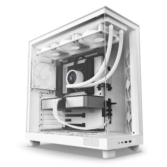 Ohišje NZXT H6 Flow, ATX, steklo, belo, brez napajalnika.