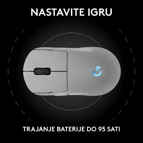Miška LOGITECH Pro 2 Lightspeed, RGB, optični, brezžični, 32000dpi, beli