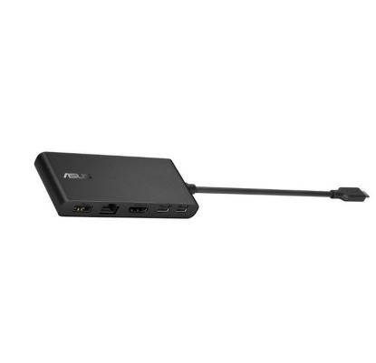 Docking postaja ASUS DC201 Dual, USB-C na USB-A, 2x USB-C, 4K 60Hz HDMI, LAN, 100W PD, črne barve