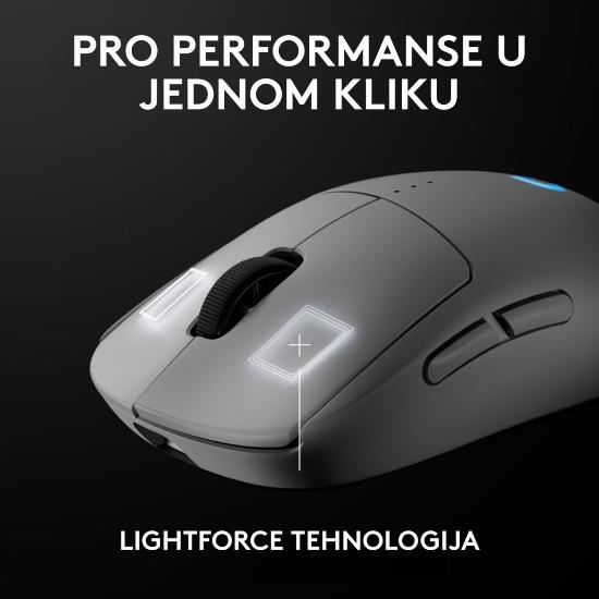 Miška LOGITECH Pro 2 Lightspeed, RGB, optični, brezžični, 32000dpi, beli