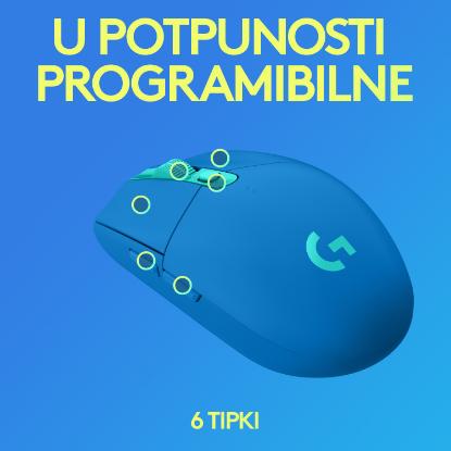 Miška Logitech Gaming G305 lightspeed, brezžični, optički, 12000dpi, modri, USB