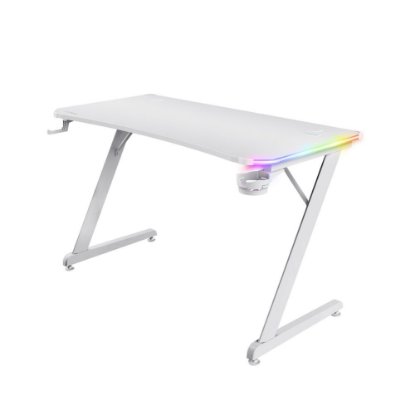 Gaming miza TRUST GXT 709W Luminus, RGB, beli