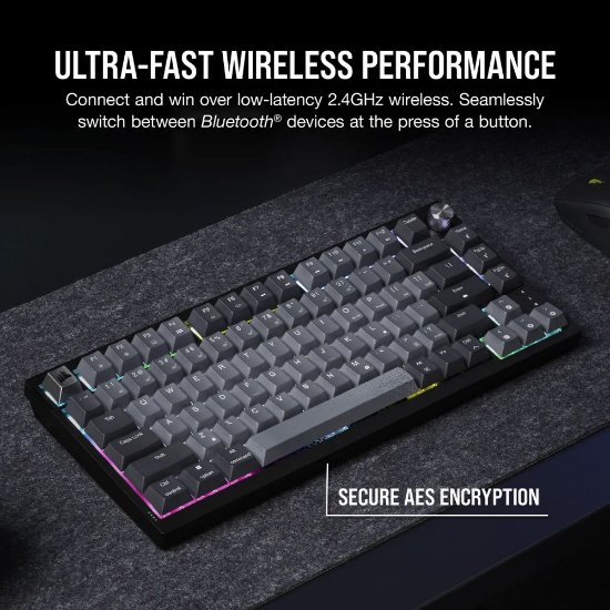Tipkovnica CORSAIR K65 Plus Wireless, mehanička, brezžična, Corsair MLX Red, US Layout, USB, črna