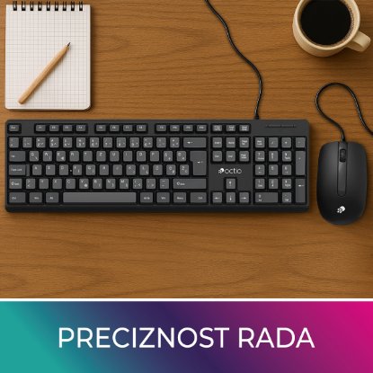 Tipkovnica + miška OCTIO KM101U, črni, USB