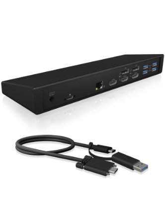 Priklopna postaja ICY BOX IB-DK2244AC, USB-C na 2x DP, 2x HDMI, USB-C, 5x USB 3.0 Type-A, G-LAN RJ45, za  prenosni računalnik