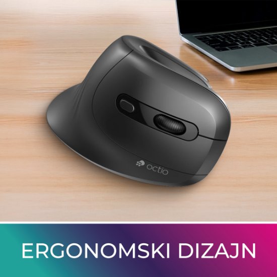 OCTIO Ergo V210WBT, optična brezžična miška, 7200 DPI, črna