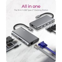 Priklopna postaja ICY BOX IB-DK4040-CPD, USB-C na USB-C PD 100 W, HDMI, VGA, LAN, 3x USB-A, SD/microSD, avdio, črna