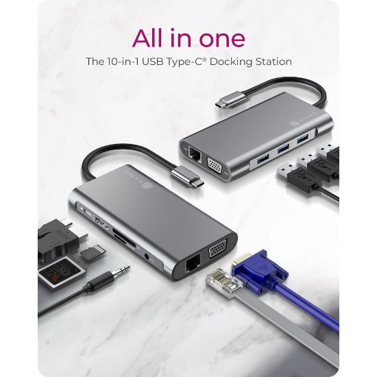 Priklopna postaja ICY BOX IB-DK4040-CPD, USB-C na USB-C PD 100 W, HDMI, VGA, LAN, 3x USB-A, SD/microSD, avdio, črna