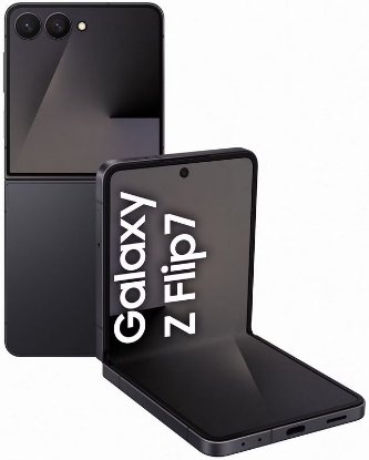 Mobitel SAMSUNG Galaxy Z Flip7, 6,9", 12GB RAM, 512GB interne memorije, Android 16, v elegantni črni barvi.