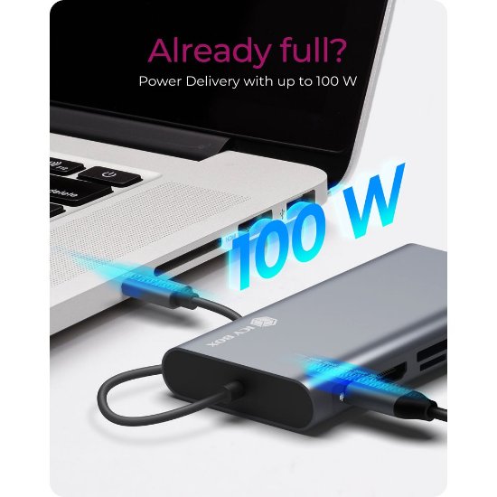 Priklopna postaja ICY BOX IB-DK4040-CPD, USB-C na USB-C PD 100 W, HDMI, VGA, LAN, 3x USB-A, SD/microSD, avdio, črna
