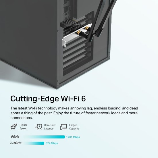 Omrežni adapter TP-LINK Archer TX20E, AX1800, brezžični Dual-Band Wi-Fi 6 BT5.2 PCI-E adapter, 574 Mbps / 1201 Mbps (2,4 GHz / 5 GHz), 802.11ax/ac/n/a/g/b, 2× anteni