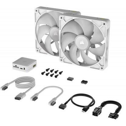 Ventilator CORSAIR iCUE LINK RX140 RGB, PWM, 140 mm, 1700 vrt/min, dvojni paket, bel