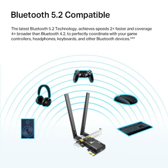 Omrežni adapter TP-LINK Archer TX20E, AX1800, brezžični Dual-Band Wi-Fi 6 BT5.2 PCI-E adapter, 574 Mbps / 1201 Mbps (2,4 GHz / 5 GHz), 802.11ax/ac/n/a/g/b, 2× anteni