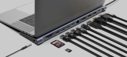 Docking postaja MANHATTAN 12-v-1 Multiport Hub, USB-C na 2x 4K 60Hz HDMI, 4K 60Hz DisplayPort, 3x USB-A, USB-C PD 100W, USB-C, Gigabit RJ45, SD/microSD čitalec, 3.5mm avdio