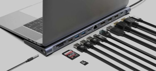 Docking postaja MANHATTAN 12-v-1 Multiport Hub, USB-C na 2x 4K 60Hz HDMI, 4K 60Hz DisplayPort, 3x USB-A, USB-C PD 100W, USB-C, Gigabit RJ45, SD/microSD čitalec, 3.5mm avdio