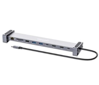 Docking postaja MANHATTAN 10-in-1 Multiport Hub, USB-C na 2x 4K 60Hz HDMI, 3x USB-A, USB-C PD 100W, USB-C, SD/microSD čitač, Gigabit RJ45