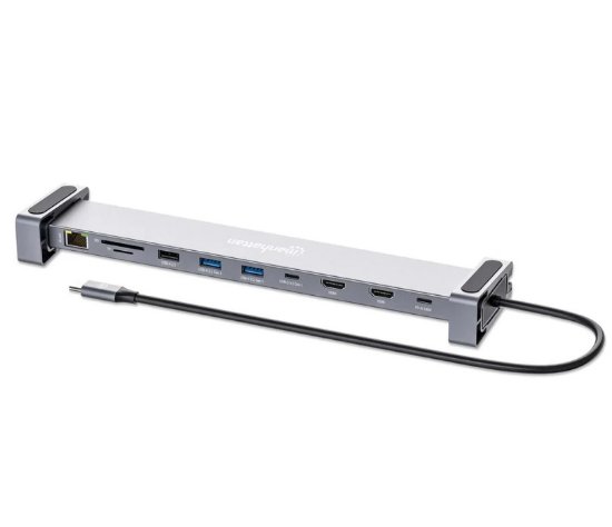 Docking postaja MANHATTAN 10-in-1 Multiport Hub, USB-C na 2x 4K 60Hz HDMI, 3x USB-A, USB-C PD 100W, USB-C, SD/microSD čitač, Gigabit RJ45
