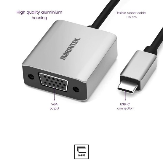 Adapter MARMITEK, USB-C(M) na VGA(Ž), srebrni