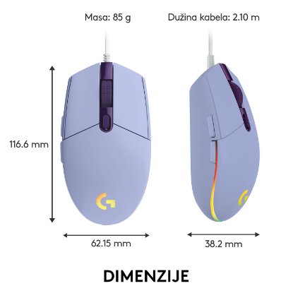 Miška LOGITECH Gaming G102 Lightsync, optički, 8000dpi, lilac, USB
