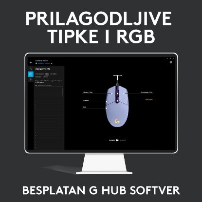 Miška LOGITECH Gaming G102 Lightsync, optički, 8000dpi, lilac, USB