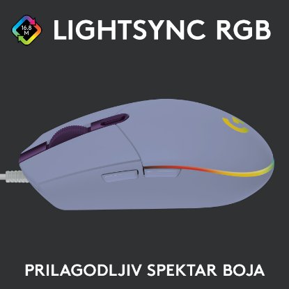 Miška LOGITECH Gaming G102 Lightsync, optički, 8000dpi, lilac, USB