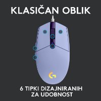 Miška LOGITECH Gaming G102 Lightsync, optički, 8000dpi, lilac, USB