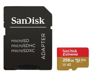 Pomnilniška kartica SANDISK, Extreme microSDXC, 256GB, SDSQXAV-256G-GN6MA, class 10 V30 UHS-I U3 + SD adapter