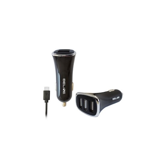 Avto polnilec BELINE, 3xUSB-A + kabel USB-C, črni