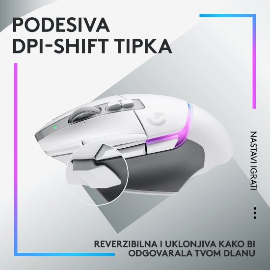 Miš LOGITECH Gaming G502 X Plus RGB, optični, 25000dpi, brezžični, beli, USB