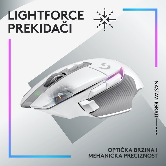 Miš LOGITECH Gaming G502 X Plus RGB, optični, 25000dpi, brezžični, beli, USB