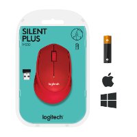 Miška LOGITECH M330 Silent Plus, optički, 1000dpi, bežični, rdeči, USB