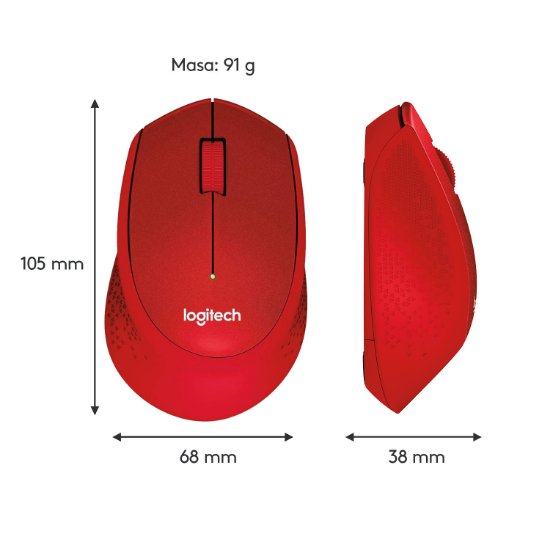 Miška LOGITECH M330 Silent Plus, optički, 1000dpi, bežični, rdeči, USB