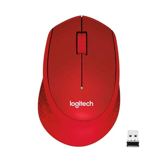 Miška LOGITECH M330 Silent Plus, optički, 1000dpi, bežični, rdeči, USB