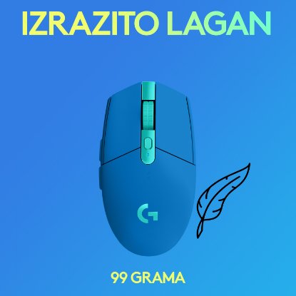 Miška Logitech Gaming G305 lightspeed, brezžična, optična, 12000dpi, modra, USB