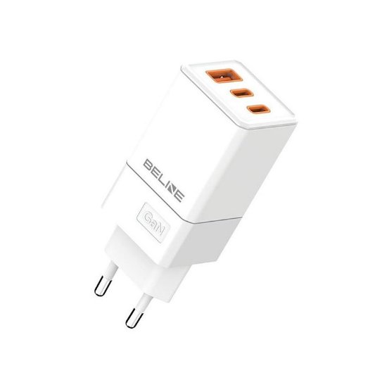 Polnilec BELINE BLN3CW65 GaN, 65W, PD3.0/QC3.0, 2xUSB-C + USB-A, beli