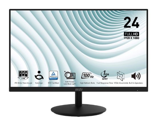 Monitor 23,8" MSI PRO MP242A – FHD, IPS, 100 Hz, 1 ms, 300 cd/m2, zvočniki, črn