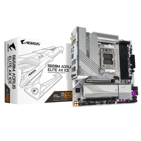 Matična ploča GIGABYTE B650M Aorus Elite AX Ice, AMD B650, DDR5, WiFi, mATX, s. AM5
