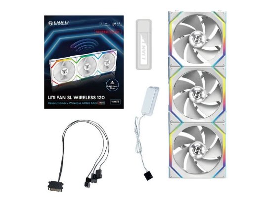 Ventilator LIAN LI UNI FAN SL Wireless Reverse Blade, ARGB, 120mm PWM, 3-pack komplet + krmilnik, beli
