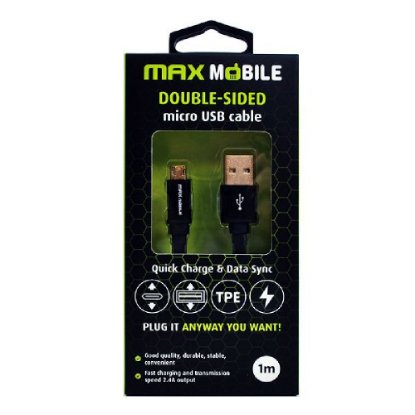 Kabel MAXMOBILE micro USB DOUBLE SIDED, 1m, crni