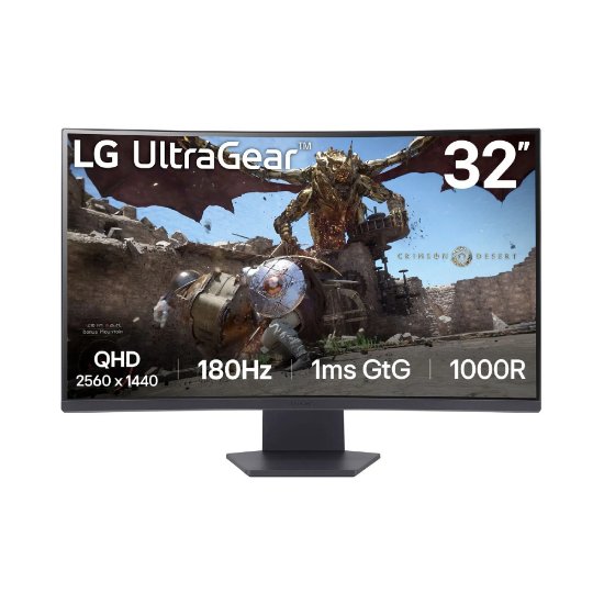 Gaming monitor 31.5" LG UltraGear 32GS60QC-B.AEU, QHD, VA, 180Hz, 1ms, 300cd/m2, FreeSync, ukrivljeni, črni