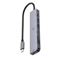 USB HUB SBOX H-999, USB-C na 2x USB-A, 2x USB-C, 1x HDMI, 1x Micro SD utor, sivi