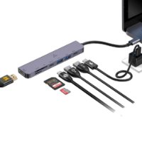 USB HUB SBOX H-999, USB-C na 2x USB-A, 2x USB-C, 1x HDMI, 1x Micro SD utor, sivi
