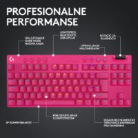 Tipkovnica LOGITECH G Pro X TKL LIGHTSPEED, mehanička, tactile, brezžična, RGB, roza