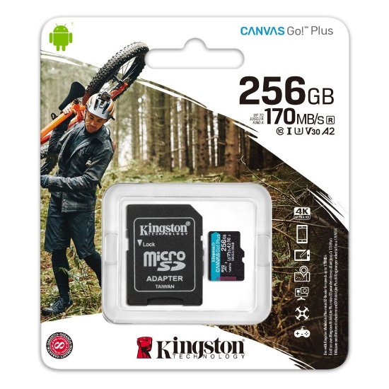 Pomnilniška kartica KINGSTON Canvas Go Plus Micro SDCG3/256GB, SDXC 256GB, Class 10 UHS-I + adapter