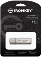 USB ključek 3.2 FLASH DRIVE, 64GB, KINGSTON Ironkey Locker+ 50, IKLP50/64GB, XTS-AES enkripcija, srebrni