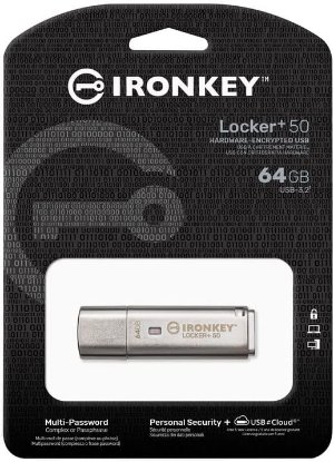 USB ključek 3.2 FLASH DRIVE, 64GB, KINGSTON Ironkey Locker+ 50, IKLP50/64GB, XTS-AES enkripcija, srebrni