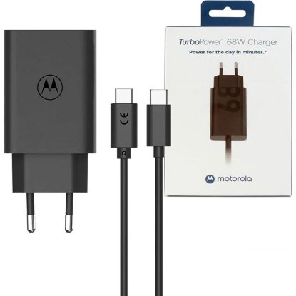 Polnilec  MOTOROLA Turbo Power, 68W, USB-C, USB-C kabel, črni